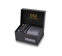 Massi Morino Corbata Rayas Grises con Pañuelo | Set de Corbata para Hombre incl. Gemelos, Pasador y Caja de Regalo | Accesorios ideal para Bodas
