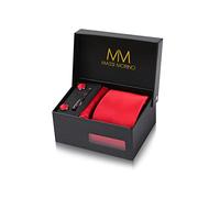 Massi Morino Corbata Rojo con Pañuelo | Set de Corbata para Hombre incl. Gemelos, Pasador y Caja de Regalo | Accesorios ideal para Bodas