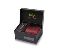 Massi Morino Corbata rojo escuro con Pañuelo | Set de Corbata para Hombre incl. Gemelos, Pasador y Caja de Regalo | Accesorios ideal para Bodas
