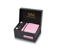 Massi Morino Corbata Rosa Cuadrado con Pañuelo | Set de Corbata para Hombre incl. Gemelos, Pasador y Caja de Regalo | Accesorios ideal para Bodas