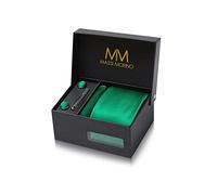 Massi Morino Corbata Verde Esmeralda con Pañuelo | Set de Corbata para Hombre incl. Gemelos, Pasador y Caja de Regalo | Accesorios ideal para Bodas