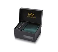 Massi Morino Corbata verde oscuro con Pañuelo | Set de Corbata para Hombre incl. Gemelos, Pasador y Caja de Regalo | Accesorios ideal para Bodas
