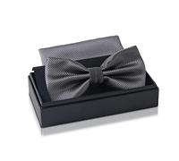 Massi Morino Pajarita antracita con pañuelo de bolsillo para hombre Set - pajarita de traje para boda - lazo ajustable en gris