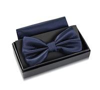 Massi Morino Pajarita azul oscuro con pañuelo de bolsillo para hombre Set - pajarita de traje para boda - lazo ajustable en azul