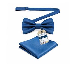 Massi Morino Pajarita azul real con pañuelo de bolsillo para hombre Set - pajarita de traje para boda - lazo ajustable en azul