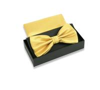 Massi Morino Pajarita dorada con pañuelo de bolsillo para hombre Set - pajarita de traje para boda - lazo ajustable en dorado