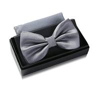 Massi Morino Pajarita gris con pañuelo de bolsillo para hombre Set - pajarita de traje para boda - lazo ajustable en plata