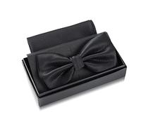 Massi Morino Pajarita negra con pañuelo de bolsillo para hombre Set - pajarita de traje para boda - lazo ajustable en negro