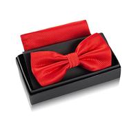 Massi Morino Pajarita roja con pañuelo para hombre Set - Pajarita de traje para hombre para boda - Pajarita ajustable rojo fuego