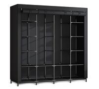 Massido Armario de Tela Plegable Estable con 14 estantes, con Revestimiento de Acero, 170 x 45 x 170 cm, Color Negro