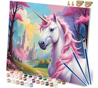 Massido Juego de pintura por números, 40 x 50 cm, con 3 pinceles, 30 colores, ganchos de unicornio