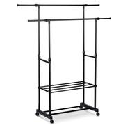 Massido Perchero con ruedas de metal, 2 estantes, altura ajustable, color negro