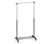 Massido Perchero con ruedas de metal, 2 estantes, altura regulable, ancho ajustable, color negro y plateado