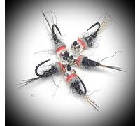 Massimo Clini: Juego de 9 moscas (3 de cada tamaño) de tungsteno, elaborados con ganchos Barbless checos, conforme a la normativa Fips Mouche, serie White & Black, para la pesca a ninfa