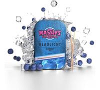 Massiv’s Zahnstocher - Palillos con sabor - BLAULICHT Blueberry Ice - 100 palillos con sabor - Aliento fresco - Caja metálica estilizada - Vegano, Sin azúcar - higiene bucal - contra morderse las uñas
