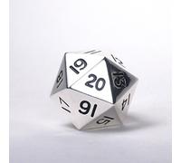 Massive! - Troquel de metal sólido jumbo de 35 mm d20 con contador de vida giratorio, cromado, plateado MTG