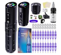 Mast Flip3 - Kit de pistola de tatuaje inalámbrica, máquina de tatuaje de 7 tiempos de longitud, motor sin núcleo, agujas profesionales, cartuchos, 2 baterías, fuente de alimentación