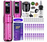 Mast Fold2 Pro Kit de Tatuaje Inalámbrico Máquina de tatuar Profesional - rotativas Tattoo Machine Pen con 2 Baterías 2000mAh, Connect RCA, Agujas y Tinta Negra | Set Completo rose