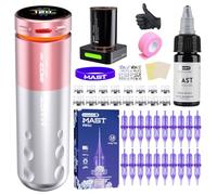 Mast Tattoo Kit de pistola de tatuaje inalámbrica Racer Pro Tattoo Kit de 4,2 mm de carrera de 3 a 140 Hz, doble ajustable, suave, duro, E-give 2 baterías para forro de precisión, sombreado, color