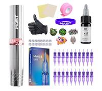 Mast Tattoo Kit P10 Pro Pluma Máquina de Tatuaje Inalámbrica 2-10V Ajustable Agujas de Tatuaje Profesionales Cartuchos Tinta Negra para Cejas Delineador de Ojos Labios y Trabajos Fine Line Plateado