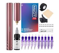 Mast Wireless Tattoo Kit, Tour Fly Slim Wireless Rotary Tattoo Pen Machine, Power Motor by Mcore-A, 10 Count Pro Tattoo Cartridges, Cordless 2 Batteries Replaceble for Eyebrow Eyeliner Lip (pink)