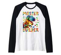 Master Builder Bricks Blocks Play Toys T-Rex Dinosaur Camiseta Manga Raglan