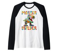 Master Builder Dino Bricks Blocks Play Toys T-Rex Dinosaur Camiseta Manga Raglan