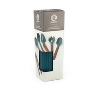 Master Chef Junior - Set de Utensilios de Cocina 6 Piezas de Madera y Silicona - Ideal para Cocinar - Color Azul Pavo