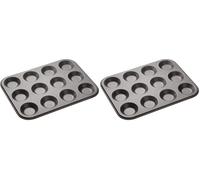 Master Class Bandeja de 12 agujeros para tarta de carne, sin PTFE, PFOA ni BPA, robusta de acero al carbono de 1 mm de espesor, 32 x 24 cm Jam Tart Tin (Paquete de 2)