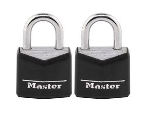 Master Lock 121T Candado, Bloqueo de Aluminio Cubierto, Negro, 2 Count (Pack of 1)