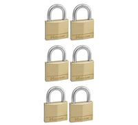 Master Lock 140EURSIX Lote de 6 Candados de Ancho con Cuerpo de Latón Macizo con arco Largo, Dorado, 6 x 4 x 1.3 cm, 40 mm
