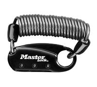 Master Lock 1551EURDBLK Candado para Mochila con Combinación y Cable Enrollable, Negro, 4.1 x 6 x 1 cm