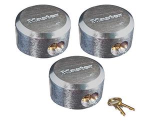 Master Lock 6271KA - Paquete de 3 candados ProSeries de 2-7/8 pulgadas con grillete oculto reforzado con llave similar a la llave, cromado