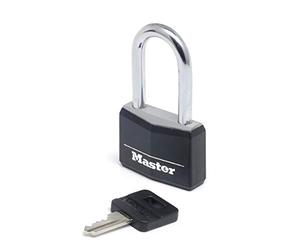 Master Lock 9140EURDBLKLF Candado con Llave con Cuerpo de Aluminio Macizo Revestido y Arco Mediano, Negro, 4 x 7.6 x 1.3 cm