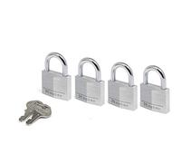 Master Lock 9140EURQNOP Lote de 4 Candados con Llave con cuerpo de aluminio macizo, Gris, 4 x 5.9 x 1.3 cm