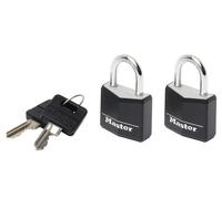 Master Lock 9120EURTBLK Lote de 2 Candados con Llave con cuerpo de aluminio macizo revestido, Negro, 2 x 3,4 x 1,4 cm