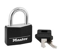 Master Lock Candado de aluminio cubierto negro, cerradura de armario de gimnasio con llave para uso en interiores o exteriores con cubierta de vinilo resistente a la intemperie, 141D