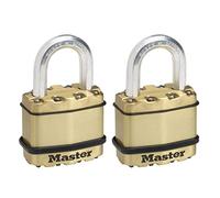 Master Lock M1BEURT Candado Seguridad Llaves Acero Laminado y Acabado en Latón Exterior, Arco Normal + Estanco, Adecuado para Portales, Garages, Sótanos, Oro, Plata, 50 mm