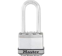 Master Lock M1EURDLH Candado Seguridad Llaves Acero Laminado Exterior, Arco Largo, Adecuado para Portales, Garages, Sótanos