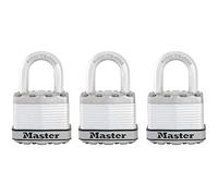 MASTER LOCK Candado Alta Seguridad [Llaves] [Acero Laminado] [Exterior] M1EURTRI - Óptimo para Portales, Garages, Sótanos, Color Plateado, 45 mm