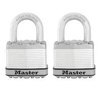 Master Lock M5EURT Candado Seguridad Llaves Acero Laminado Exterior, Arco Normal, Adecuado para Portales, Garages, Sótanos, plateado, 50 mm, Set de 2 Piezas