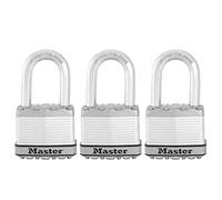 Master Lock M5EURTRILF Candado Seguridad Llaves Acero Laminado Exterior, Arco Medium, Adecuado para Portales, Garages, Sótanos, 50 mm, Set de 3 Piezas