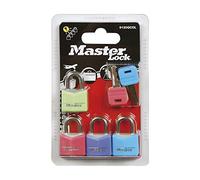 MASTER LOCK Mini Candado, Llave], Colores Variados], Lote de 4], Paquete Familiar, 9120EURQCOLNOP adecuado para Maleta, Valija, Taquilla