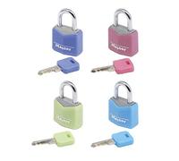 MASTER LOCK Mini Candado [Llave] [Colores Variados] [Lote de 4] [Paquete Familiar] 9120EURQCOLNOP - Ideal para Maleta, Valija, Taquilla