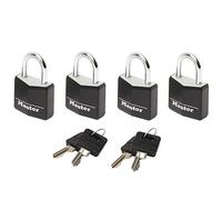 MASTER LOCK Mini Candado [Llave] [Lote de 4] [Paquete Familiar] 9120EURQBLKNOP - Ideal para Maleta, Valija, Taquilla