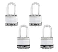 Master Lock Silver Magnum M1XQLFCCSEN - Candado para exteriores con llave para valla o cobertizo al aire libre con grillete largo, paquete de 4
