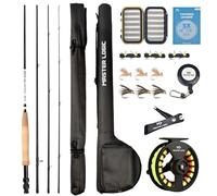 MASTER LOGIC Kit de iniciación de caña de pescar con mosca y carrete, caña de pescar de grafito con mango de corcho, carrete de aluminio fundido a presión, funda de caja de moscas y moscas de pesca y