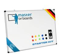 Master of Boards - Juego de pizarras blancas de 60 x 90 cm, incluye imanes, soporte para lápices con esponja de limpieza y soporte de pared - Resistente a los arañazos y se puede escribir