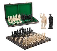 Master of Chess Tablero Ajedrez Madera “Black & White Edition” 42 cm - Hecho a Mano y Grande Portatil Juego de Ajedrez para Niños y Adultos - Figuras con Forma de Vikingo