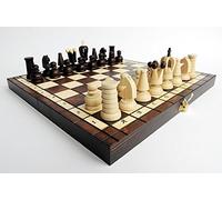 Master of Chess Tablero Ajedrez Madera con Piezas “ROYAL MAXI” 31 cm - Hecho a Mano y Plegable Pequeño Juego de Ajedrez para Niños y Adultos - Fieltro Rojo Lujoso